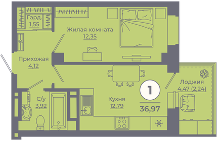Квартира 36,8 м², 1-комнатная - изображение 1
