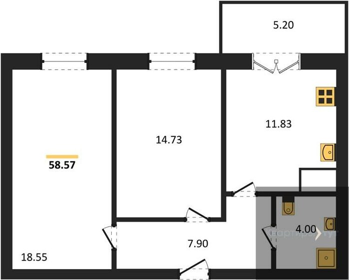 58,6 м², 2-комнатная квартира 5 329 870 ₽ - изображение 1