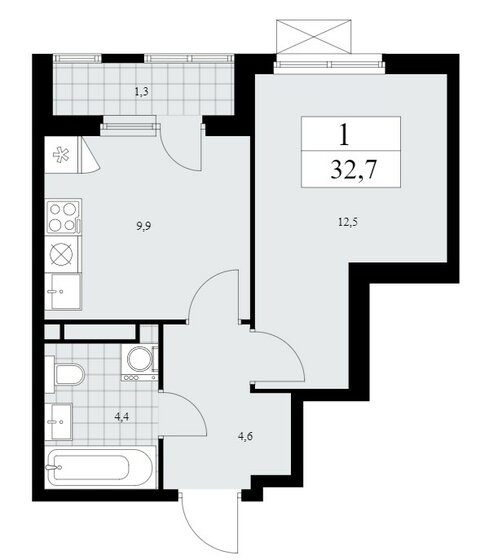 32,8 м², 1-комнатная квартира 7 400 100 ₽ - изображение 1