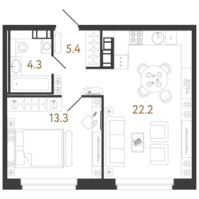 Квартира 45,2 м², 1-комнатная - изображение 1