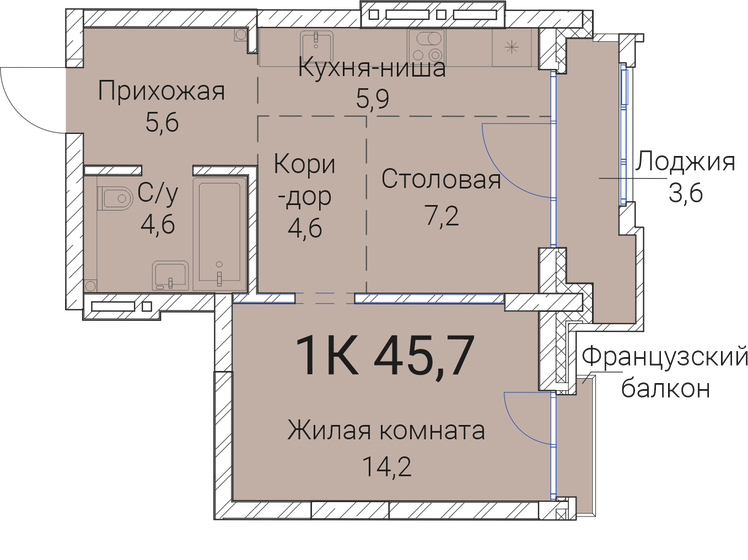 45,7 м², 1-комнатная квартира 8 736 100 ₽ - изображение 1