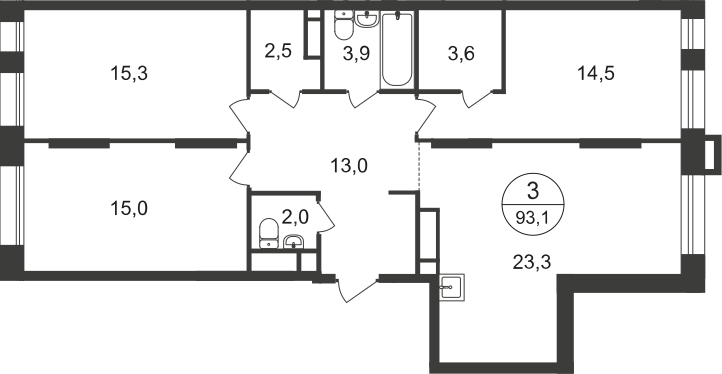93,1 м², 3-комнатная квартира 22 576 312 ₽ - изображение 1