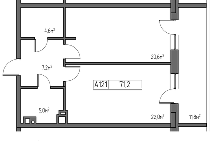 Квартира 71,2 м², 1-комнатные - изображение 1