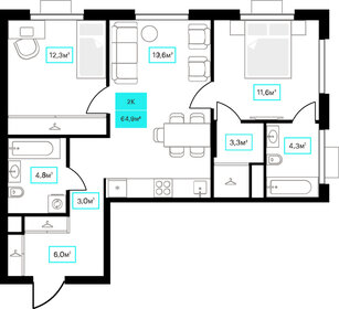 Квартира 64,9 м², 2-комнатная - изображение 1