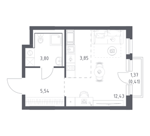 Квартира 26 м², студия - изображение 1