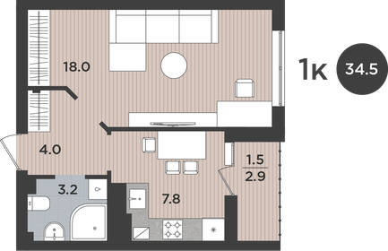 35,5 м², 1-комнатная квартира 4 300 000 ₽ - изображение 53