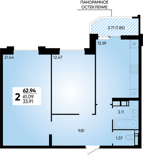 62,9 м², 2-комнатная квартира 8 421 372 ₽ - изображение 21