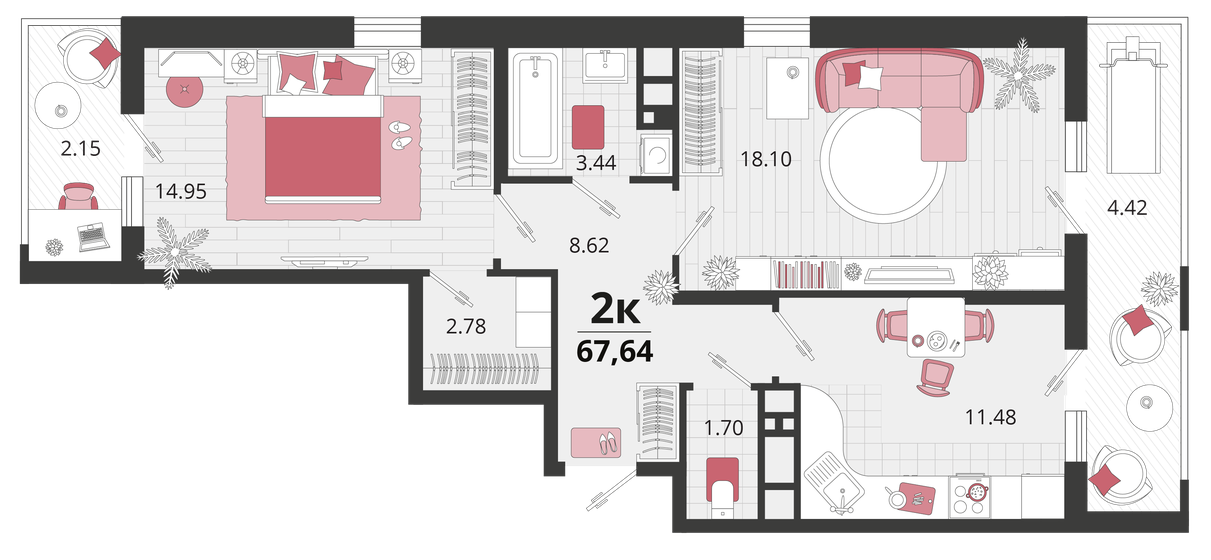 67,6 м², 2-комнатная квартира 9 334 320 ₽ - изображение 1