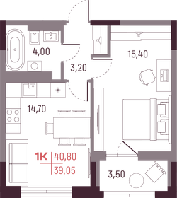 Квартира 39,1 м², 1-комнатная - изображение 1