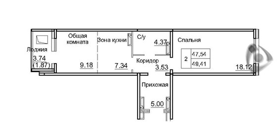 Квартира 49,4 м², 2-комнатная - изображение 1