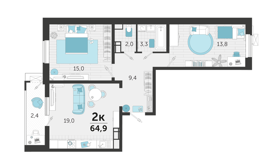 65,3 м², 2-комнатная квартира 8 110 575 ₽ - изображение 19