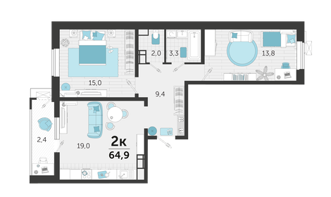 70 м², 2-комнатная квартира 6 000 000 ₽ - изображение 33