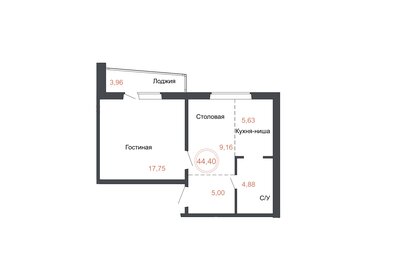 Квартира 44,4 м², 2-комнатная - изображение 1