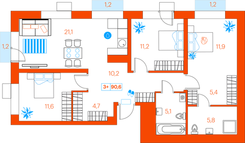 91,1 м², 3-комнатная квартира 13 790 000 ₽ - изображение 36