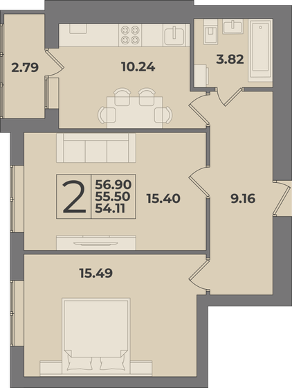 50,2 м², 2-комнатная квартира 6 950 000 ₽ - изображение 147