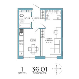 Квартира 36 м², 1-комнатная - изображение 1