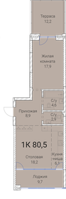 Квартира 80,5 м², 1-комнатная - изображение 1