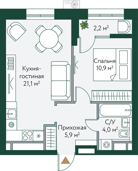 44,1 м², 1-комнатная квартира 5 556 600 ₽ - изображение 44
