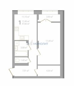 Квартира 47,7 м², 1-комнатная - изображение 2