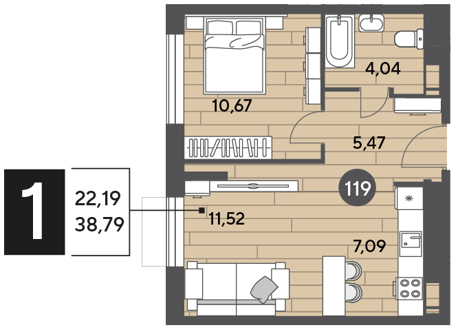 38,8 м², 1-комнатная квартира 5 678 856 ₽ - изображение 1