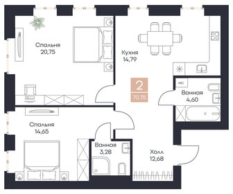 Квартира 70,8 м², 2-комнатная - изображение 1