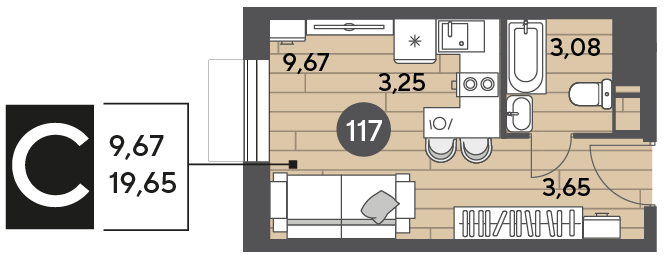 19,7 м², квартира-студия 3 739 395 ₽ - изображение 13
