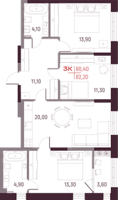 83,7 м², 3-комнатная квартира 8 880 000 ₽ - изображение 20