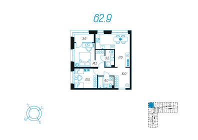 63,6 м², 2-комнатная квартира 9 341 128 ₽ - изображение 26