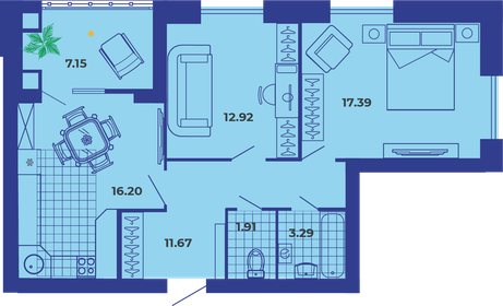 Квартира 71 м², 2-комнатная - изображение 1