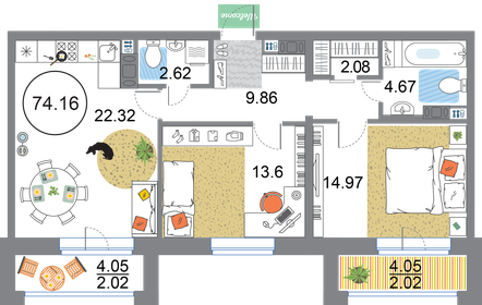 71,3 м², 2-комнатная квартира 24 000 000 ₽ - изображение 10