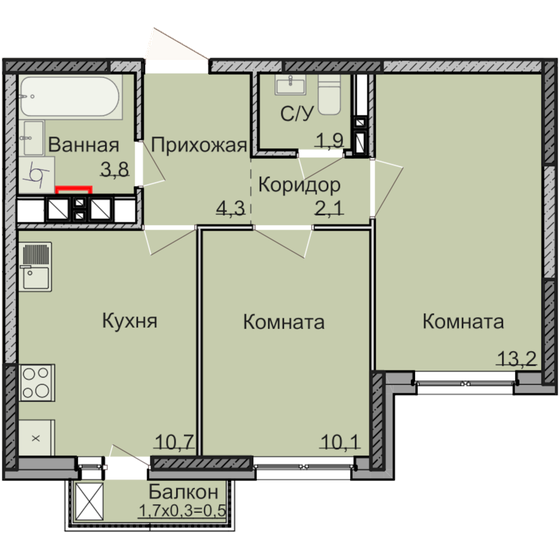 46,6 м², 2-комнатная квартира 4 244 000 ₽ - изображение 1