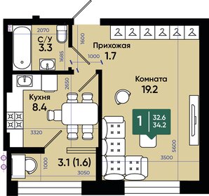 Квартира 34,1 м², 1-комнатная - изображение 1