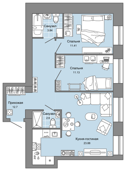 55 м², 2-комнатная квартира 5 139 147 ₽ - изображение 19
