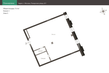 Квартира 71,4 м², 1-комнатные - изображение 2