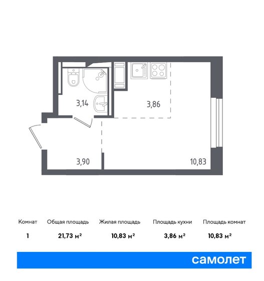 21,7 м², квартира-студия 5 595 528 ₽ - изображение 1