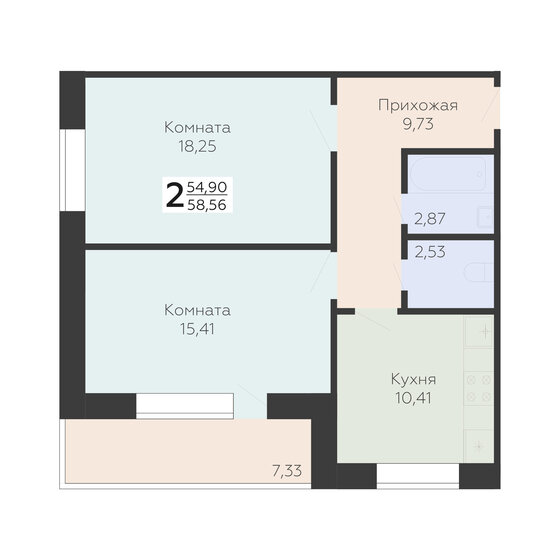 58,6 м², 2-комнатная квартира 5 153 280 ₽ - изображение 1