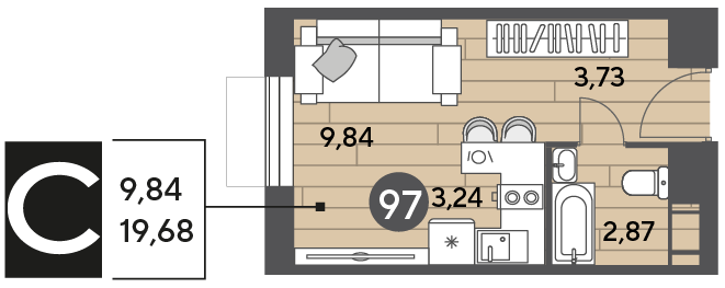 19,7 м², квартира-студия 3 739 395 ₽ - изображение 1