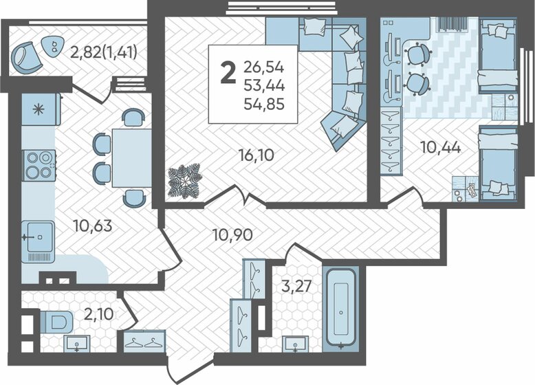 54,9 м², 2-комнатная квартира 8 062 950 ₽ - изображение 1