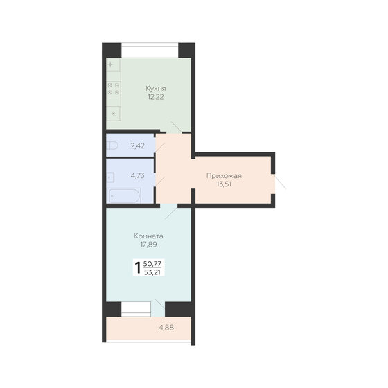 53,2 м², 1-комнатная квартира 4 693 122 ₽ - изображение 1