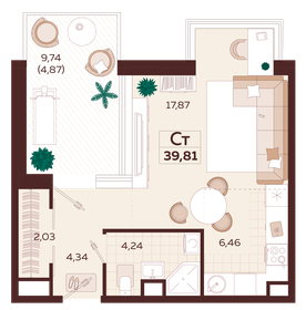 47,4 м², 1-комнатная квартира 25 095 000 ₽ - изображение 12