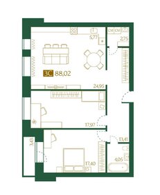 Квартира 88,1 м², 3-комнатная - изображение 1