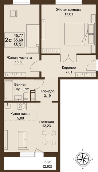 65,7 м², 3-комнатная квартира 6 536 155 ₽ - изображение 1