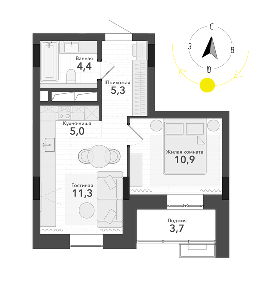 40,6 м², 2-комнатная квартира 5 810 000 ₽ - изображение 1