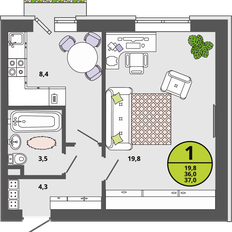 Квартира 36 м², 1-комнатная - изображение 2