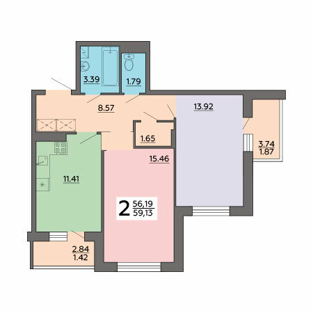 59,1 м², 2-комнатная квартира 5 233 005 ₽ - изображение 1