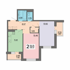 Квартира 59,1 м², 2-комнатная - изображение 1