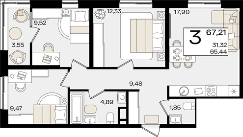 122,9 м², 4-комнатная квартира 21 500 000 ₽ - изображение 98