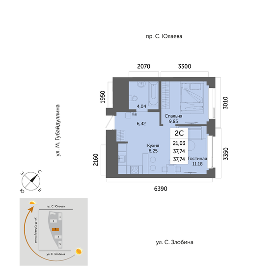 37,7 м², 2-комнатная квартира 6 340 300 ₽ - изображение 6