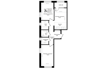 Квартира 65,1 м², 3-комнатная - изображение 1