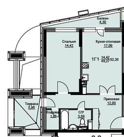 Квартира 52,4 м², 1-комнатная - изображение 1